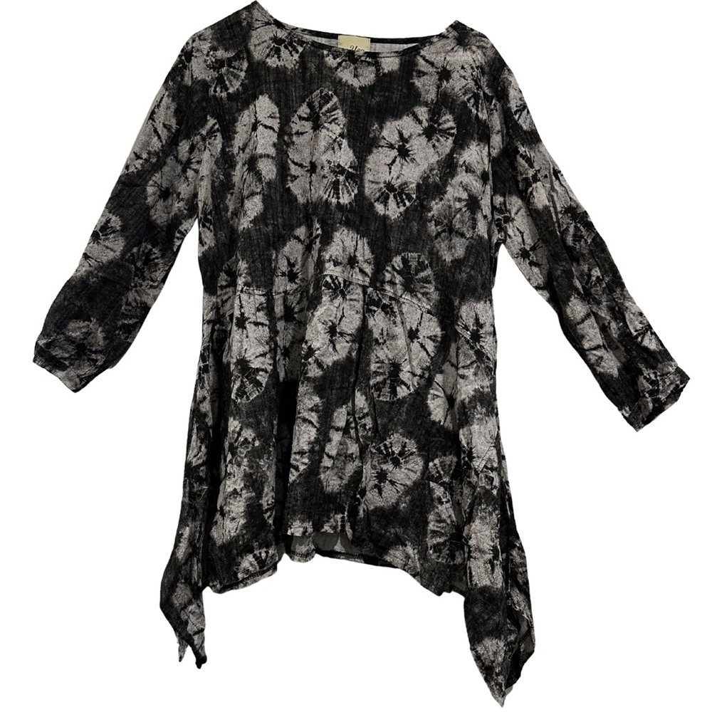 Lagenlook Boho Asymmetrical Oversized Top Cotton Artsy Flowy Blouse Size S/M